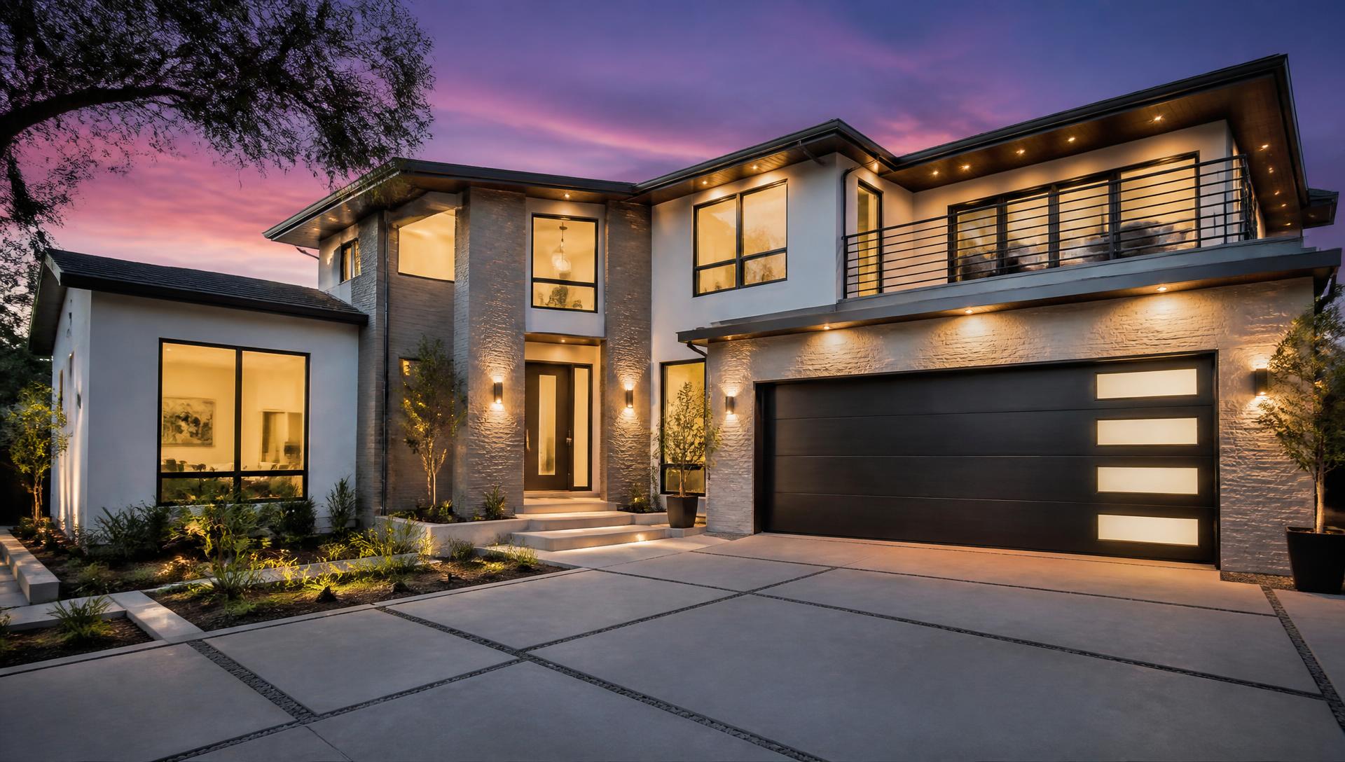 Beautifully remodeled modern home exterior at dusk
